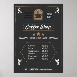 Coffee Shop Retro-Logo-Menü Poster