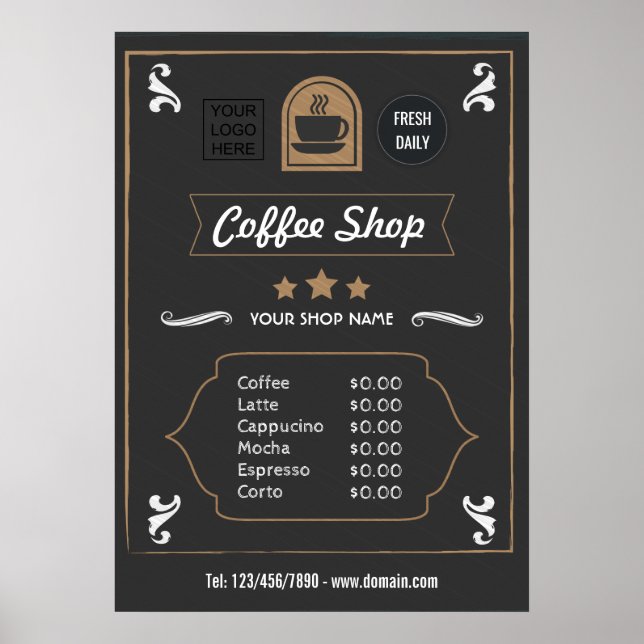 Coffee Shop Retro-Logo-Menü Poster (Vorne)