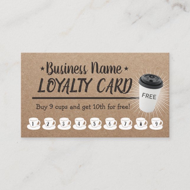 Coffee Shop Rustic Kraft Customer Loyalty Treuekarte (Vorderseite)