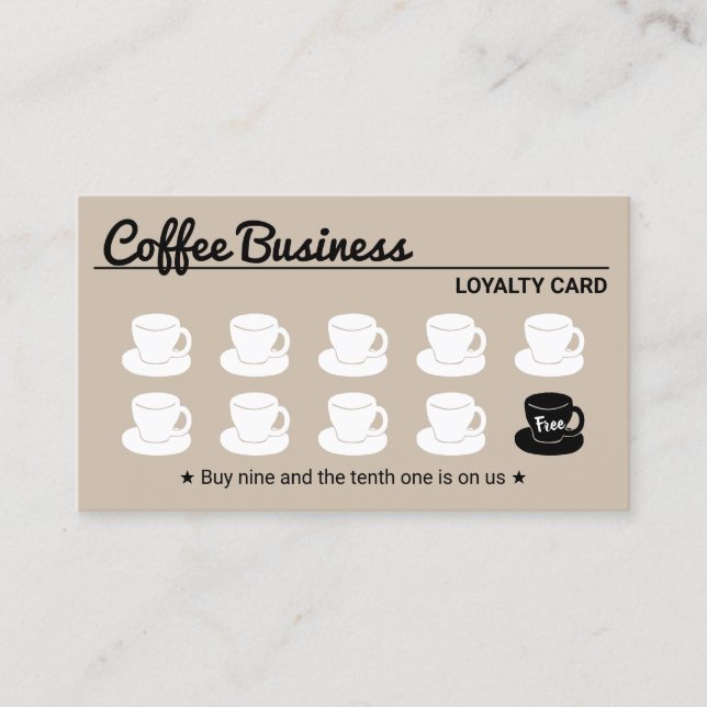 Coffee Shop Schlicht Beige Kundenloyalty Treuekarte (Vorderseite)