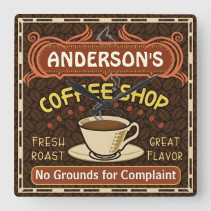 Coffee Shop with Mug Create Your Own Personalized Quadratische Wanduhr