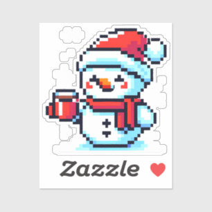 Coffee Snowman - Cosy Pixel Art Christmas Design Aufkleber
