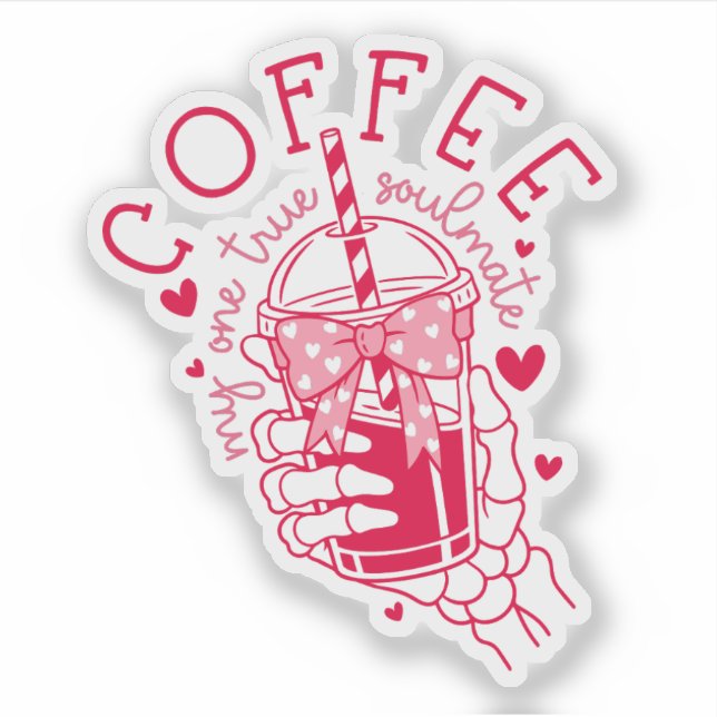 Coffee Soulmate Red Hearts Skeleton Hand  Aufkleber (Vorderseite)