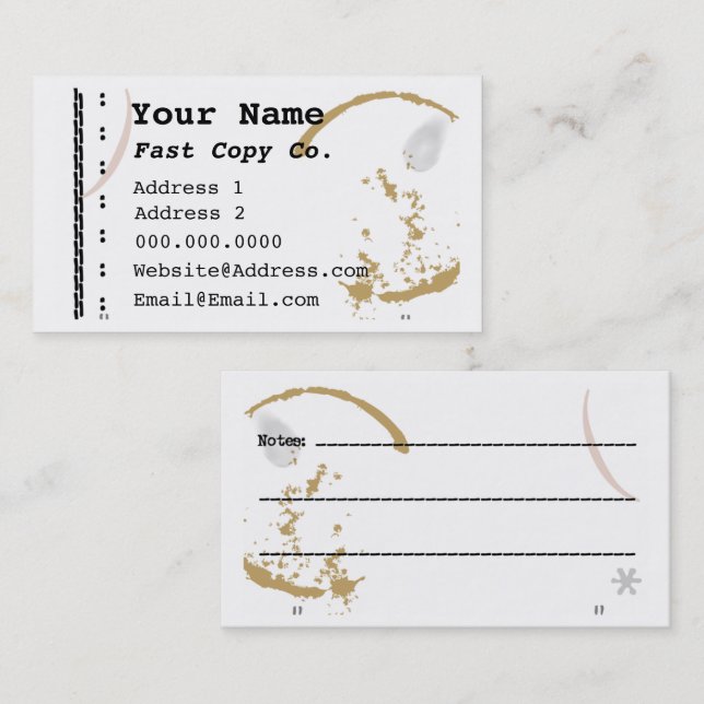 Coffee Stain Schreibwriter Grunge Business Cards Visitenkarte (Vorne/Hinten)
