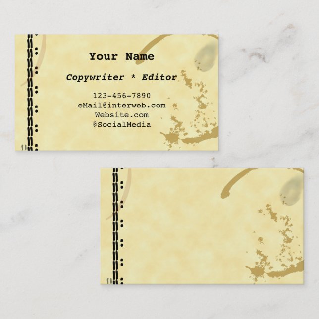 Coffee Stain Schreibwriter Grunge Business Cards Visitenkarte (Vorne/Hinten)