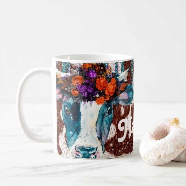 Coffee Tasse Cup für personalisierte Blume Cows (Mit Donut)