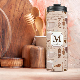 Coffee Terms Muster Monogram Thermosbecher