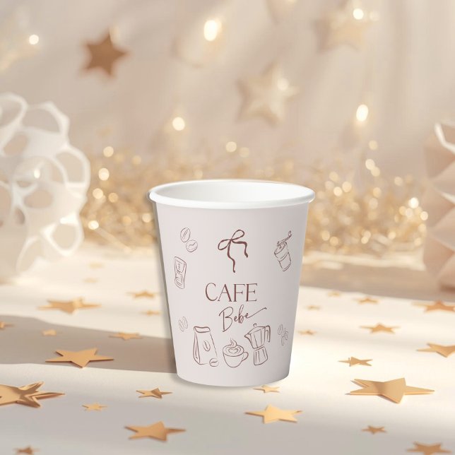 Coffee Theme Beige Cafe Bebe Brewing Baby Shower Pappbecher (Von Creator hochgeladen)