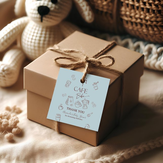 Coffee Theme Blue Bow Cafe Bebe Boy Baby Shower Geschenkanhänger (Von Creator hochgeladen)