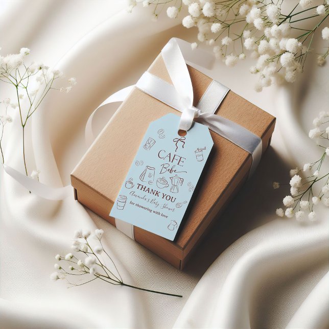 Coffee Theme Blue Bow Cafe Bebe Boy Baby Shower Geschenkanhänger (Von Creator hochgeladen)
