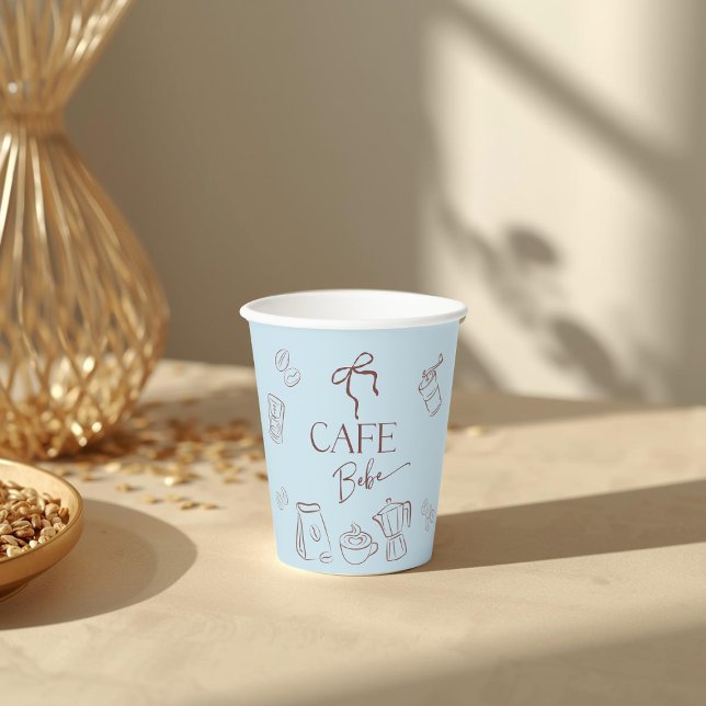 Coffee Theme Blue Bow Cafe Bebe Boy Baby Shower Pappbecher (Von Creator hochgeladen)