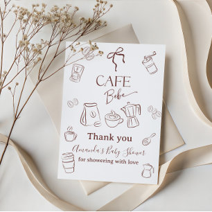 Coffee Theme Cafe Bebe Brewing Bow Baby Shower Dankeskarte