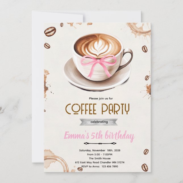 Coffee theme girl party invitation einladung (Vorderseite)