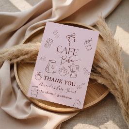 Coffee Theme Pink Bow Cafe Bebe Girl Baby Shower Dankeskarte