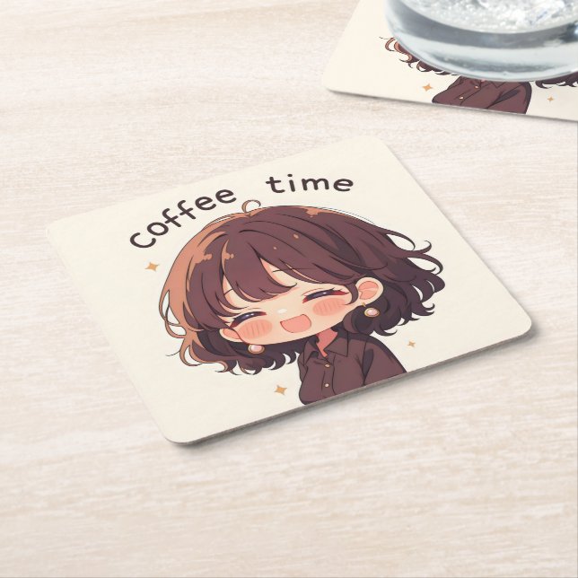 Coffee Time Anime-Frau Rechteckiger Pappuntersetzer (angewinkelt)