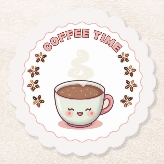 Coffee Time Cute Kawaii Coffee Cup Coaster Untersetzer (Vorderseite)
