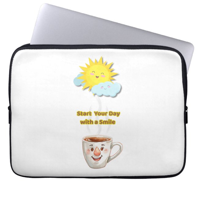 Coffee Time – Cute Smiling Cup Laptopschutzhülle (Vorderseite)