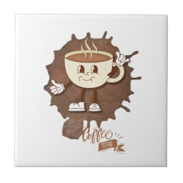 **Coffee Time – Cute Smiling Cup Steam  Fliese