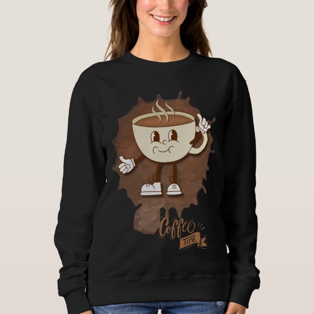 **Coffee Time – Cute Smiling Cup Steam  Sweatshirt (Vorderseite)