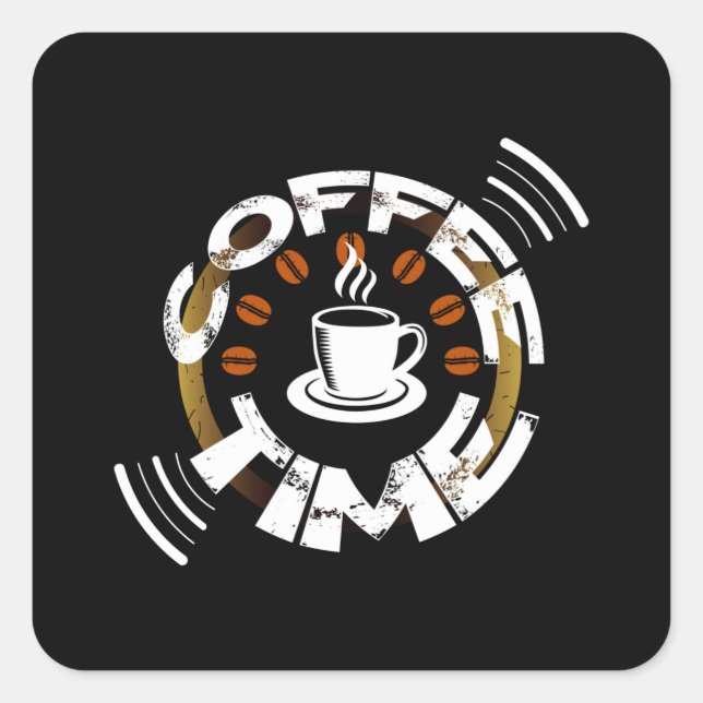 Coffee Time Quadratischer Aufkleber (Vorderseite)