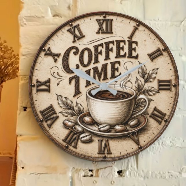 Coffee Time Vintage Rustic Große Wanduhr (Von Creator hochgeladen)