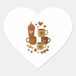 Coffee Valentine Day Love Knitted Hearts Hugs Herz-Aufkleber