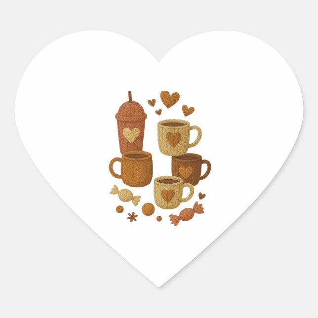 Coffee Valentine Day Love Knitted Hearts Hugs Herz-Aufkleber (Vorderseite)