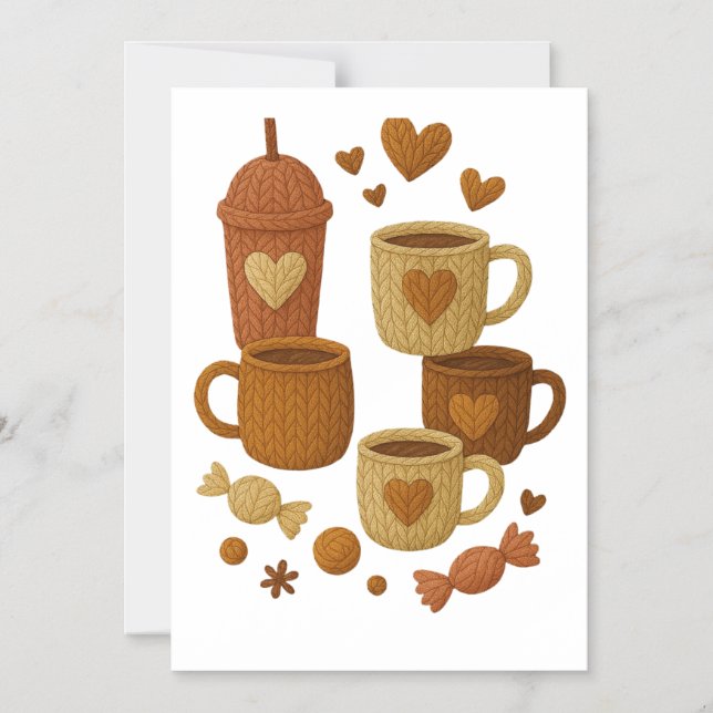 Coffee Valentine Day Love Knitted Hearts Hugs Magneteinladung (Vorderseite)
