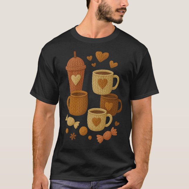 Coffee Valentine Day Love Knitted Hearts Hugs T-Shirt (Vorderseite)