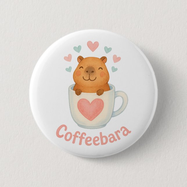 Coffeebara Süße Capybara in Kaffeetasse Button (Vorderseite)