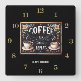 Coffeecore Clock Kaffee Memen Barista Chalkboard Quadratische Wanduhr