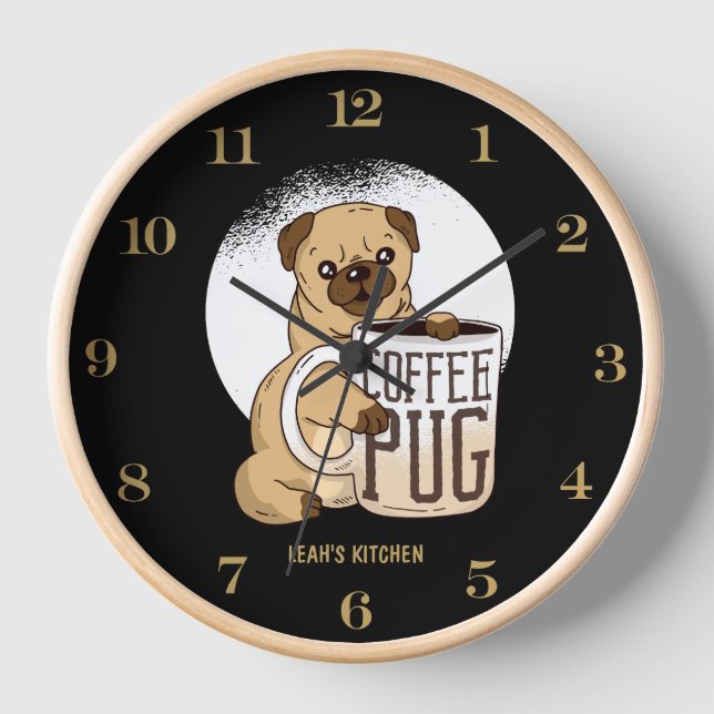 ☕ Coffeecore Clock Kaffee Memes Barista MOPS DOG Uhr (Vorderseite)