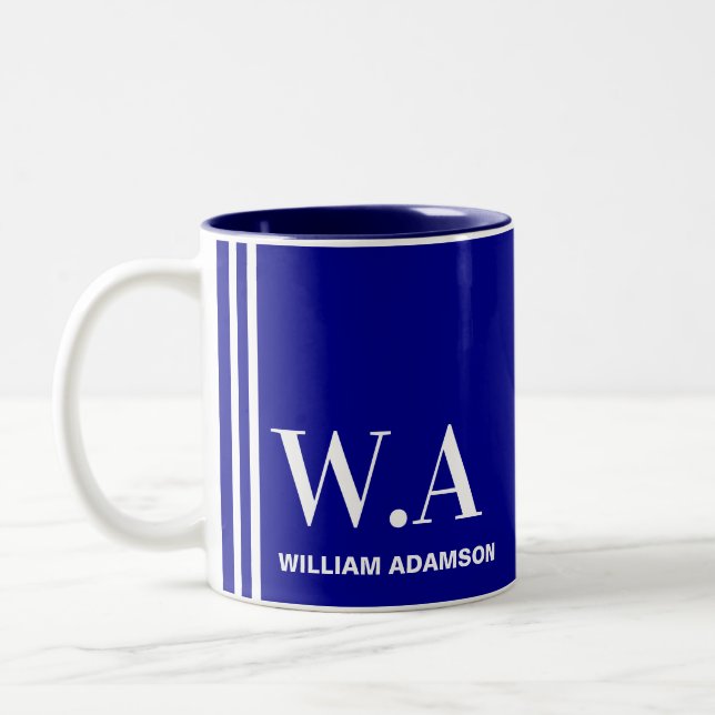 Coffeemug für Männer (Monogramm, Name) Navy Blue W Zweifarbige Tasse (Links)