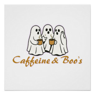 Coffein & Boo's - Niedliches Kaffeegasthenie Hallo Poster
