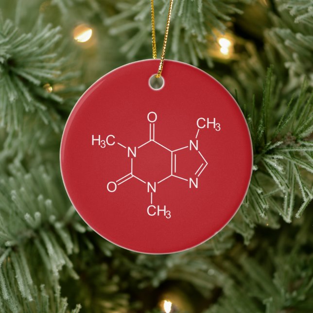 Coffein Molecule Rote Keramik Ornament (Baum)