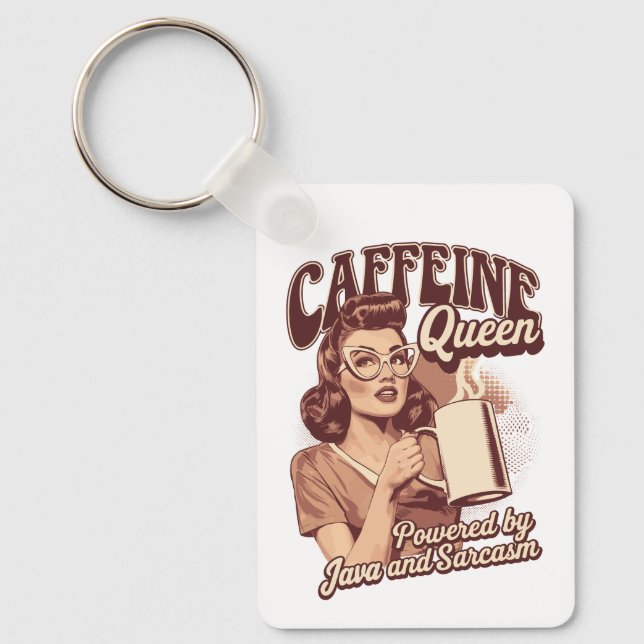 Coffeine Queen - Java & Sarcasm Retro Design Schlüsselanhänger (Vorderseite)