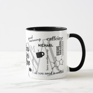 Coffeinhalterung mit personalisiertem Namen schwar Tasse