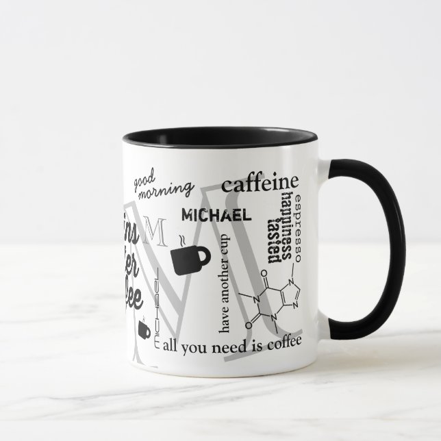Coffeinhalterung mit personalisiertem Namen schwar Tasse (Rechts)