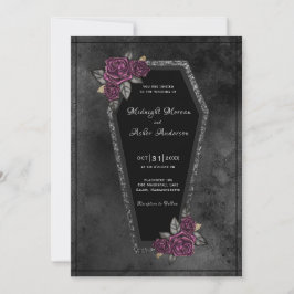 Coffin Black Gray Rose Sparkle Halloween Hochzeit Einladung
