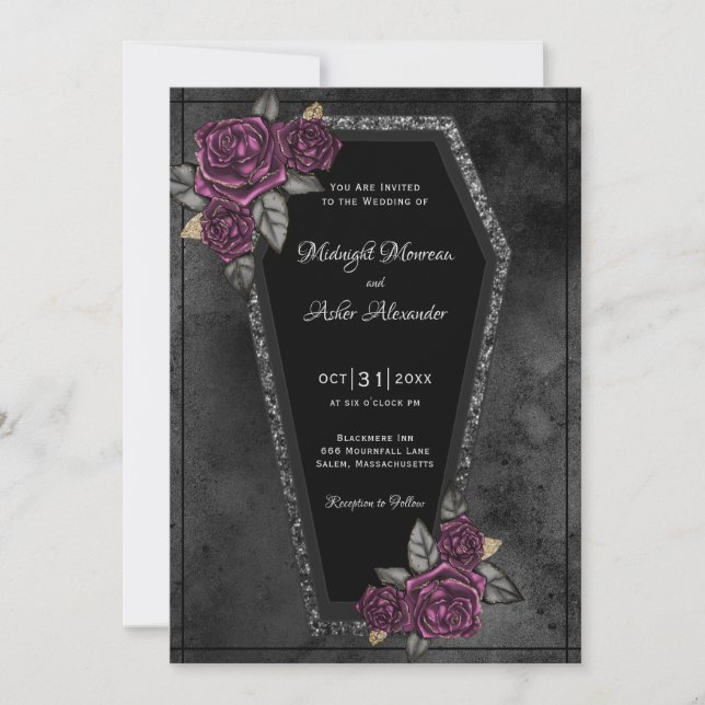 Coffin mit Rose Gothic Wedding Einladung (Vorderseite)