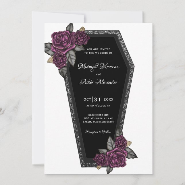 Coffin mit Rose Gothic Wedding Einladung (Vorderseite)