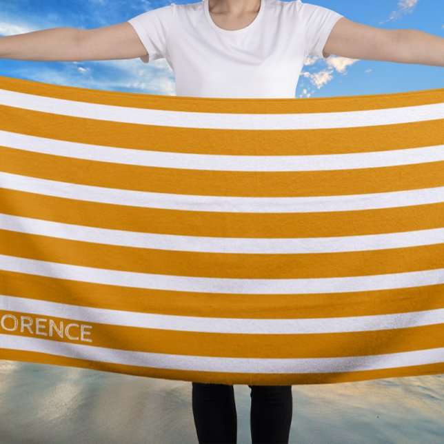 Coffodigelbe Cabana-Streifen - personalisiert Strandtuch (Von Creator hochgeladen)