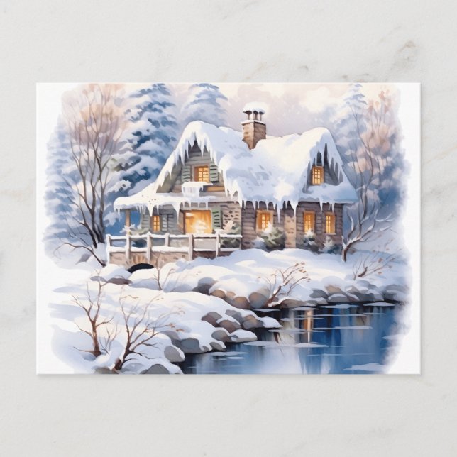 CogageCore Weihnachten Winter Hütte Aqua Postkarte (Vorderseite)