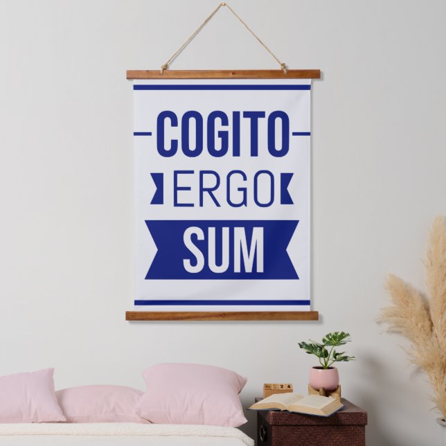 Cogito ergo sum - lateinischer Ausdruck Wandteppich Mit Holzrahmen (Schlafzimmer)