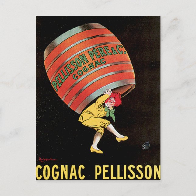 Cognac Pellisson Vintager Wein Drink und Kunst Postkarte (Vorderseite)