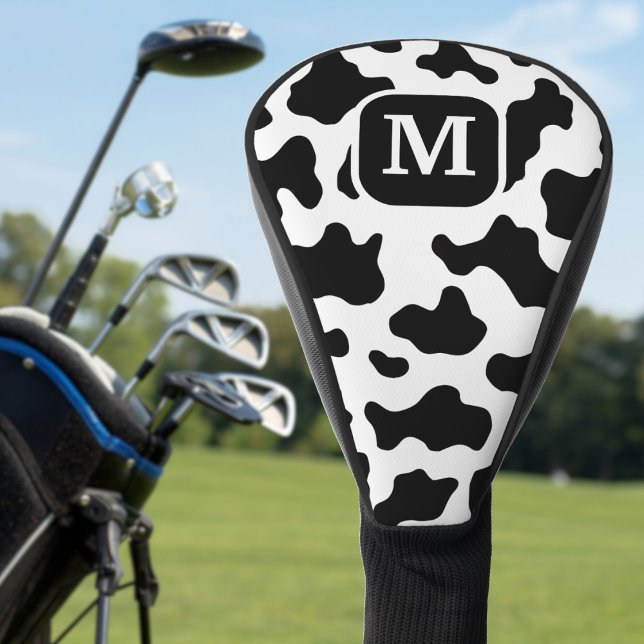 Cohn Animal Print Gepunktet Black & White Monogram Golf Headcover (Cow Animal Print Spotted Black & White Monogram Golf Head Cover)