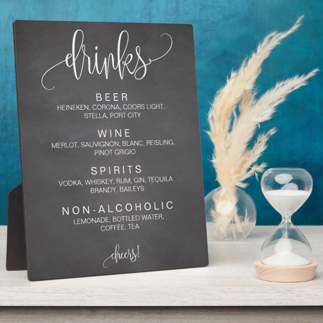 Cohol Cocktail Drinks Bar Editable Wedding Sign Fotoplatte (Seite)