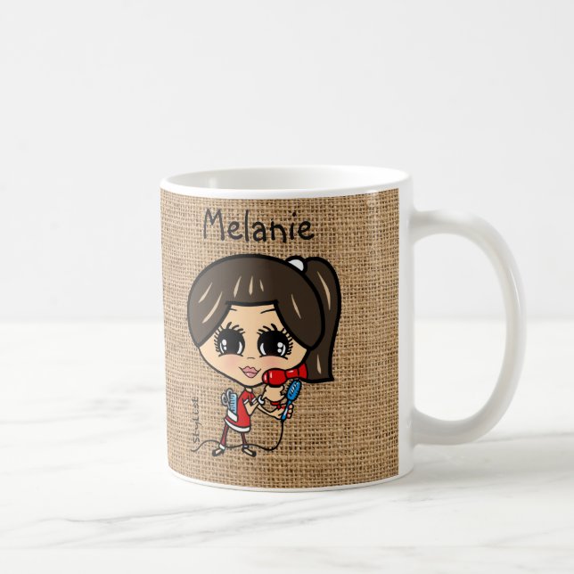 Coiffeuse personnalisée Mug Caricature brunette (Droite)