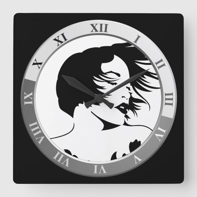 Coiffeuse salon de beauté carré horloge murale (Recto)