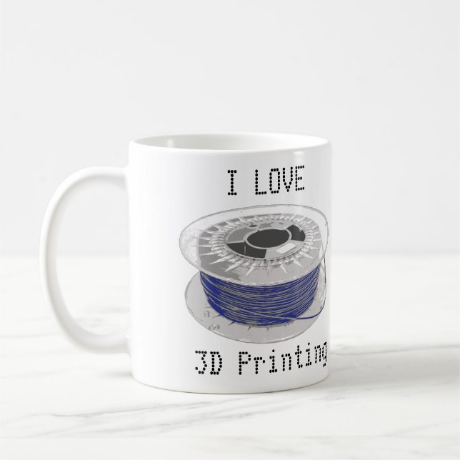 Coil blauer Kunststoff für 3D-Druck mit Text Kaffeetasse (Links)